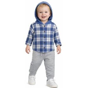 Carter’s Child of Mine Baby Boy 2pc Outfit Set Plaid Hoodie Shirt Pants 12M New